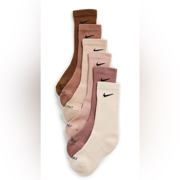 🆕Nike Dri-FIT Cushioned Crew Socks in Cream and Pink - 6 Pack🆕 - Picture 1 of 5